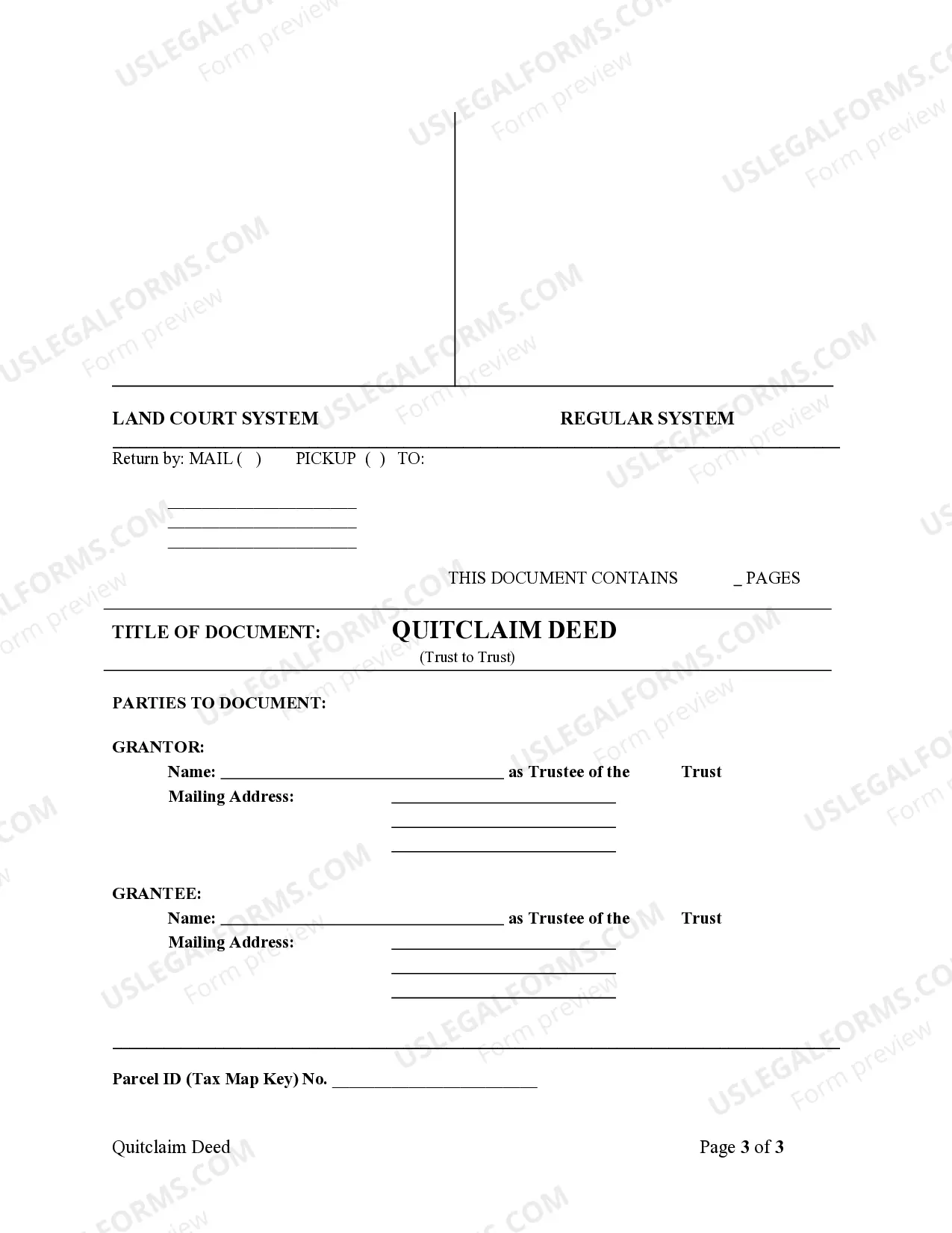 Preview Quitclaim Deed - Trust to Trust