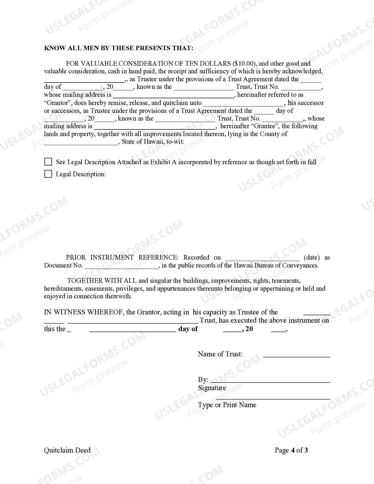 Preview Quitclaim Deed - Trust to Trust