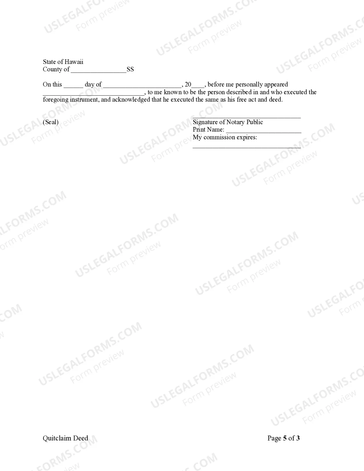 Preview Quitclaim Deed - Trust to Trust