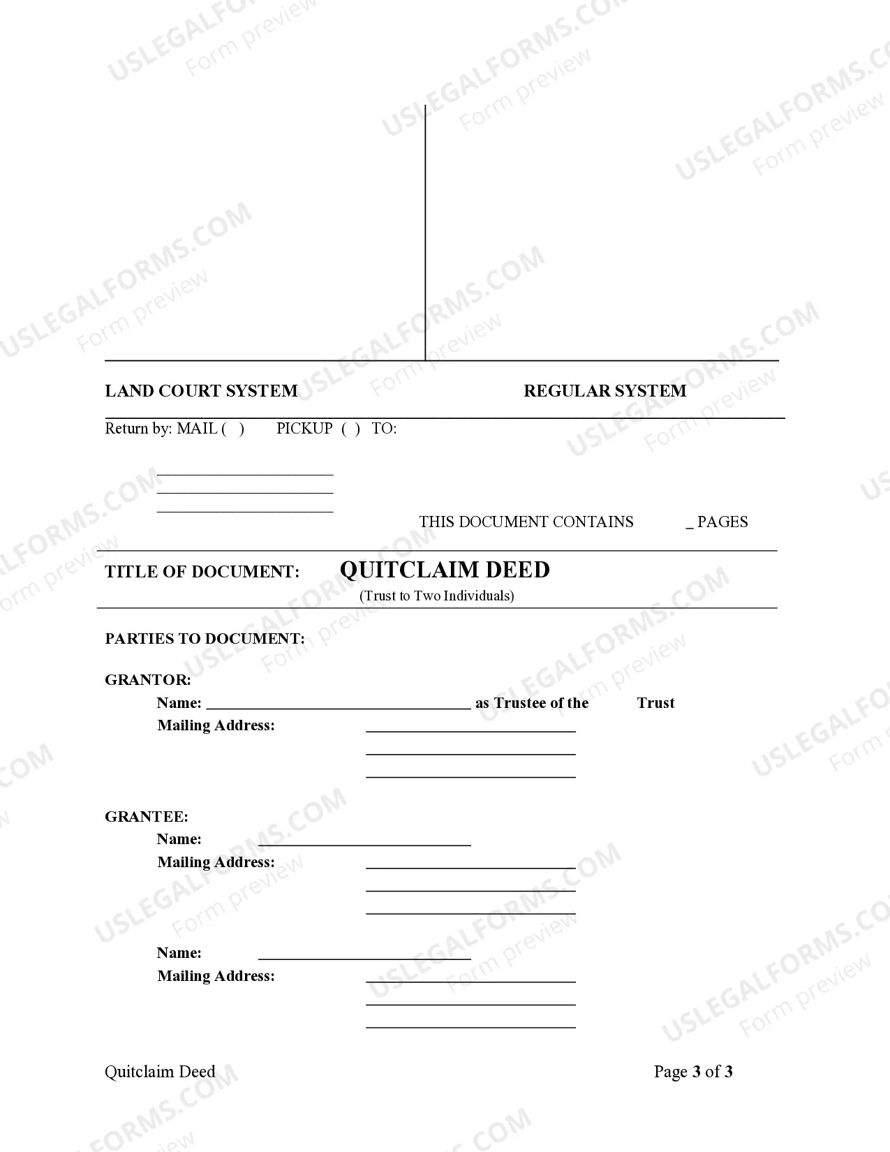 Preview Quitclaim Deed - Trust to Two Individuals