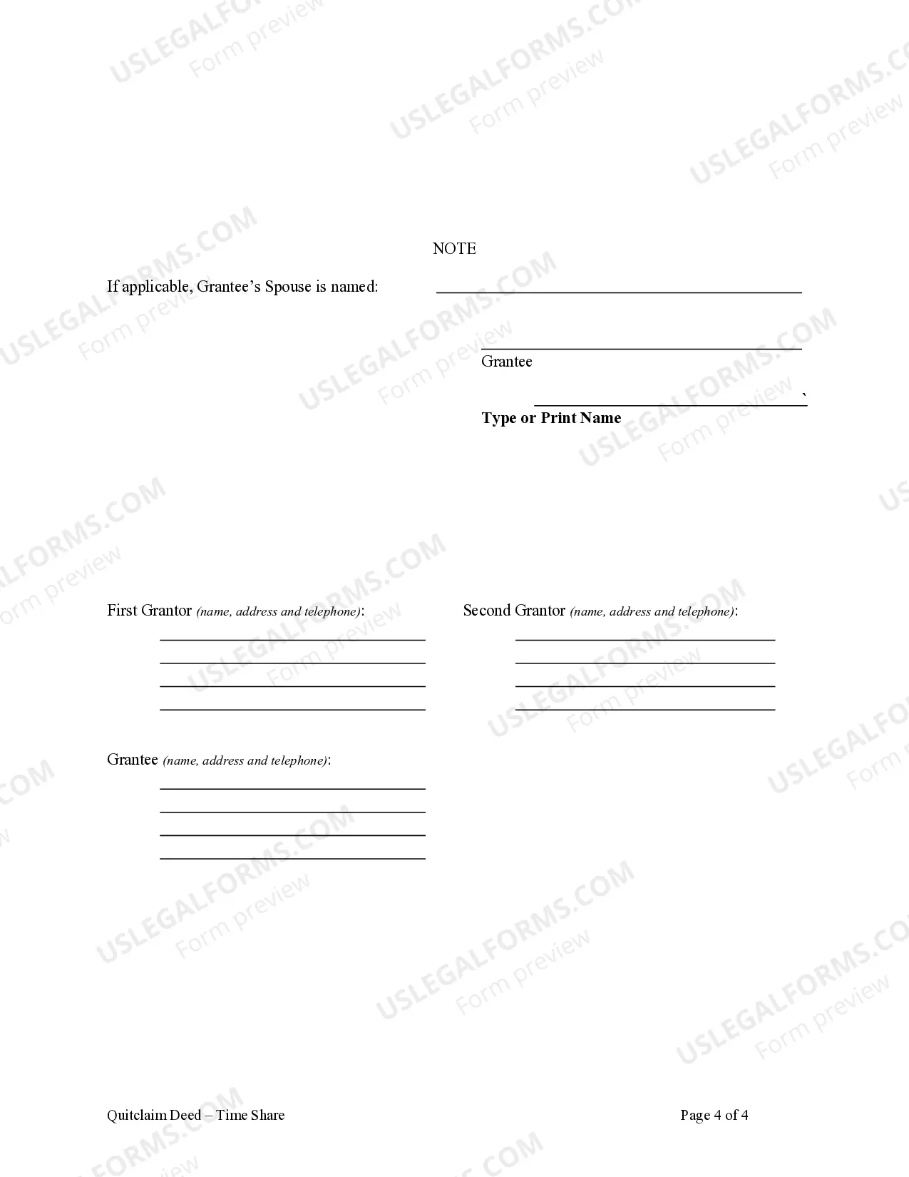 Preview Quitclaim Deed - Time Share - Husband and Wife to an Individual