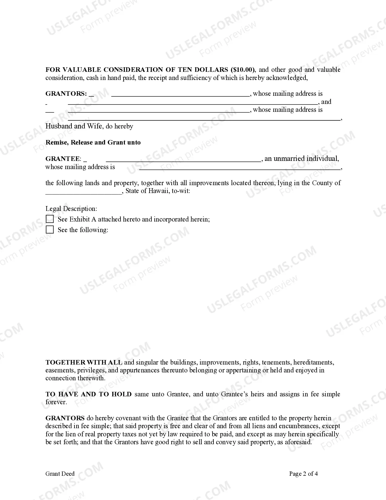 Preview Grant Deed from Husband and Wife, or two Individuals, to an Individual