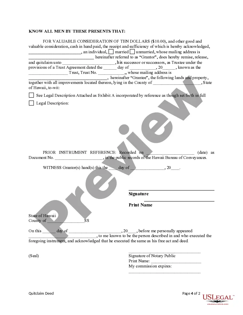 Preview Quitclaim Deed from an Individual to a Trust