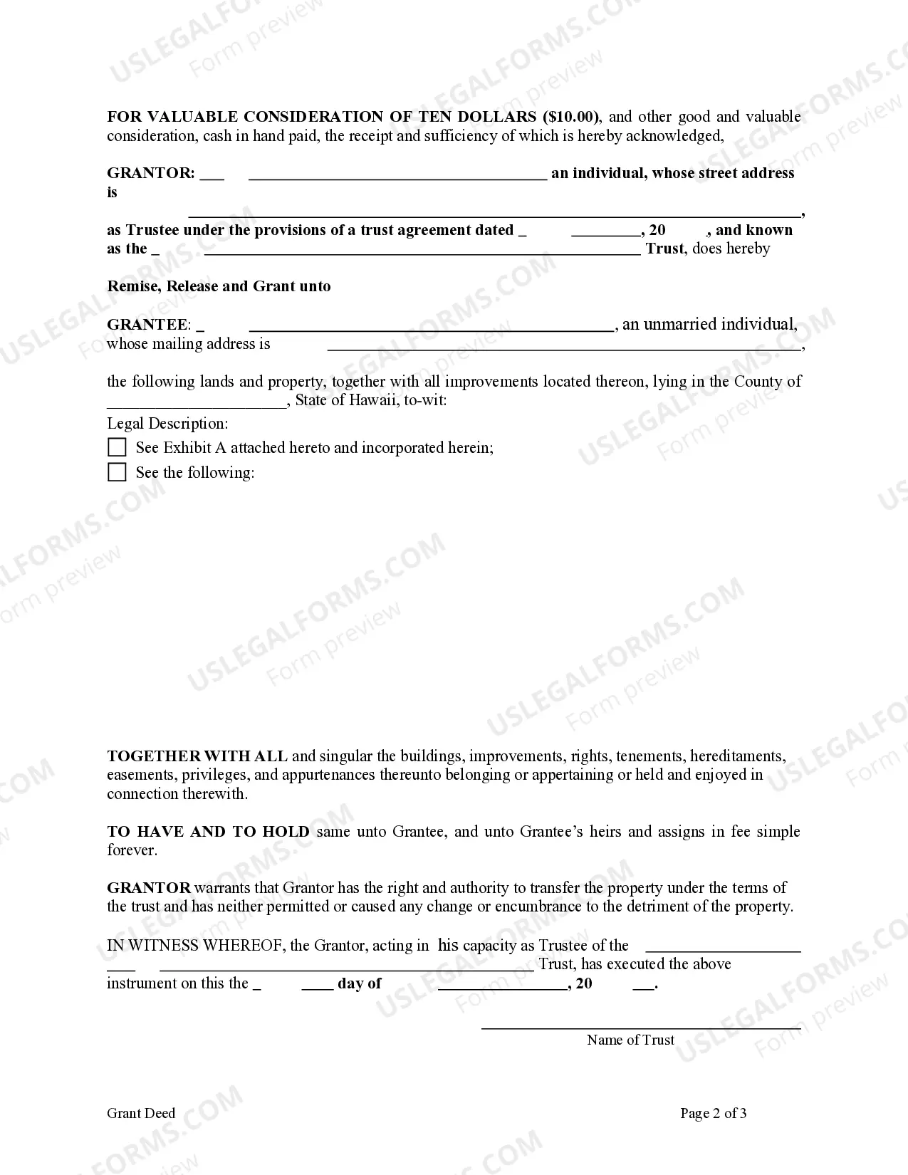 Preview Warranty Deed from a Trust to an Individual