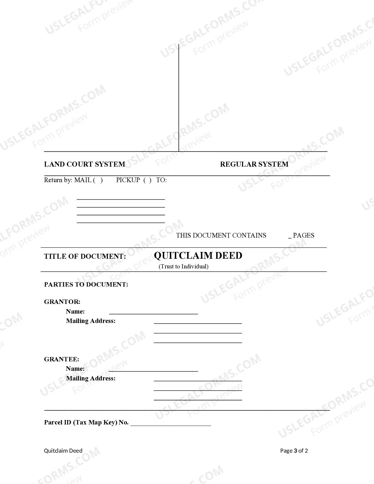 Preview Quitclaim Deed - Trust to Individual