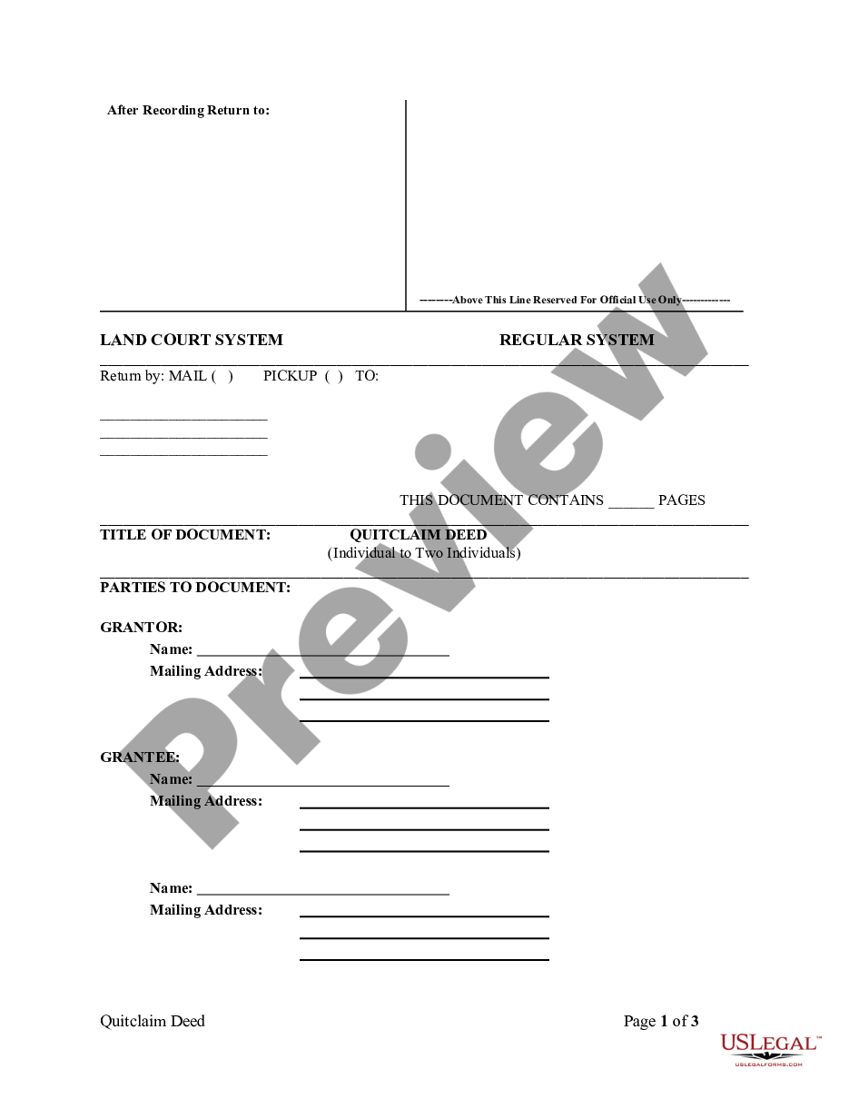 page 0 Quitclaim Deed from Individual to Two Individuals in Joint Tenancy preview