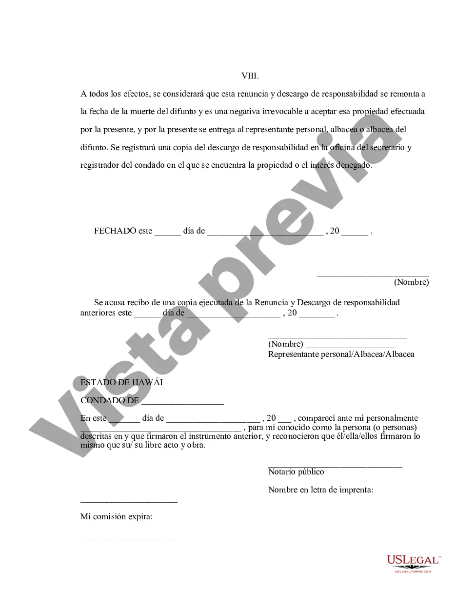 Preview Hawái Renuncia y descargo de responsabilidad de los intereses sobre bienes inmuebles