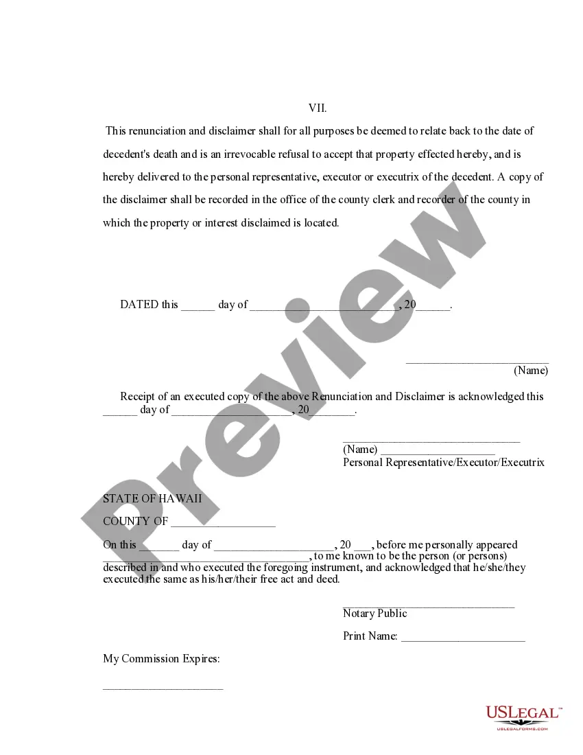 Preview Hawaii Renunciation And Disclaimer of Real Property Interest