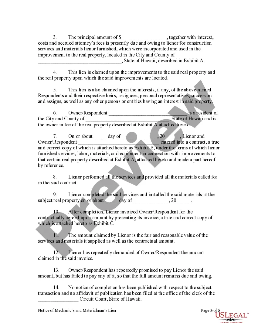 Preview Notice of Mechanic's and Materialman's Lien and Demand for Payment