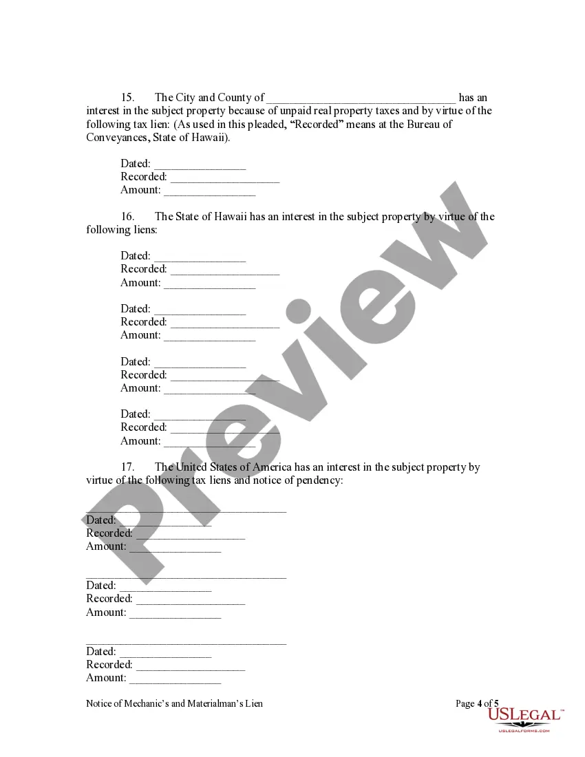 Preview Notice of Mechanic's and Materialman's Lien and Demand for Payment