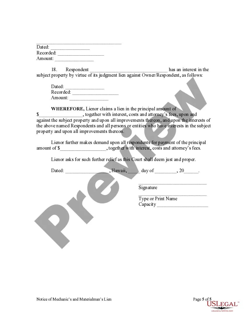 Preview Notice of Mechanic's and Materialman's Lien and Demand for Payment