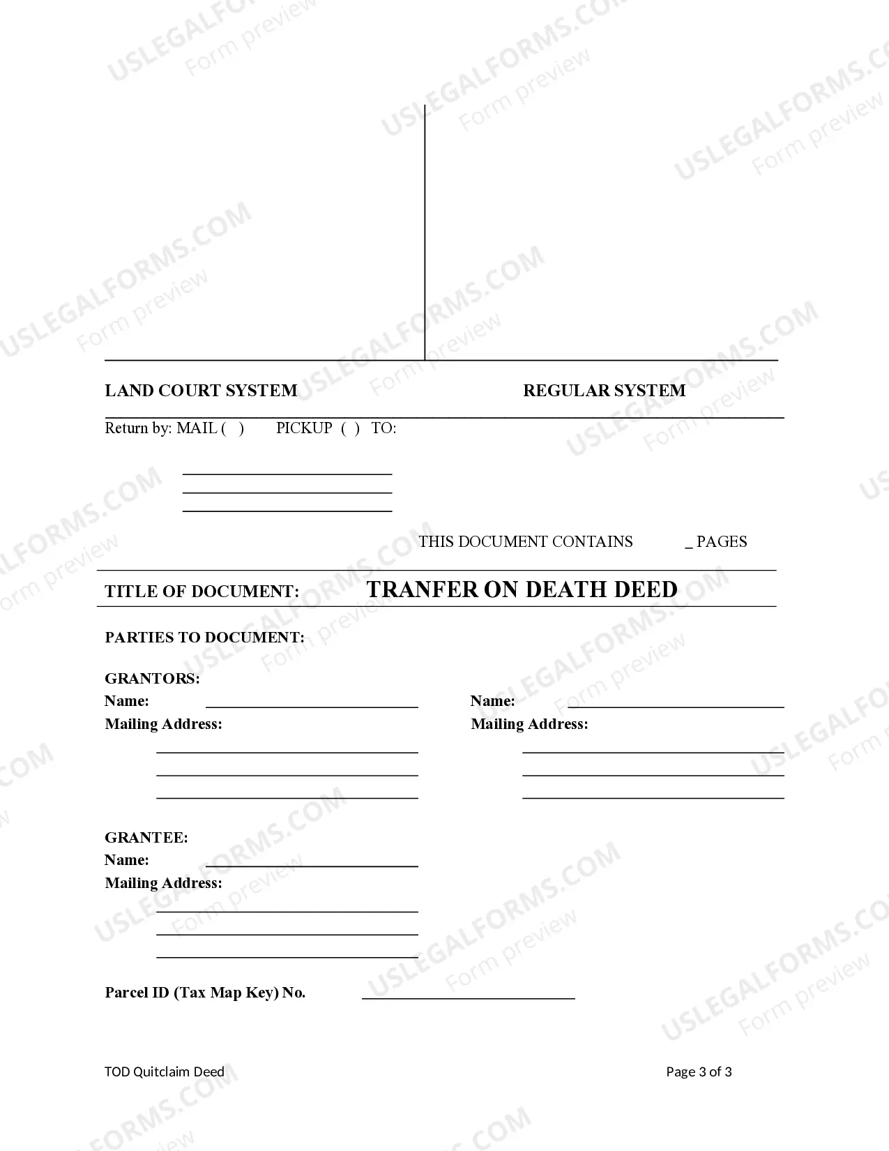 Preview Transfer on Death Quitclaim Deed from Two Individuals or Husband and Wife to an Individual