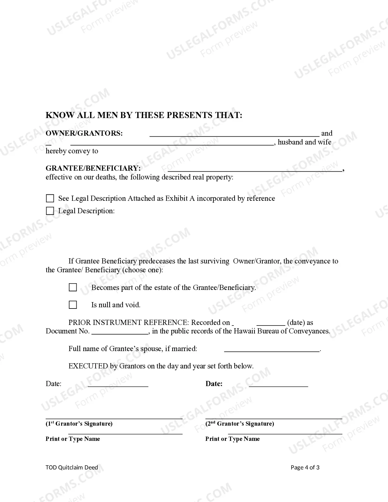 Preview Transfer on Death Quitclaim Deed from Two Individuals or Husband and Wife to an Individual