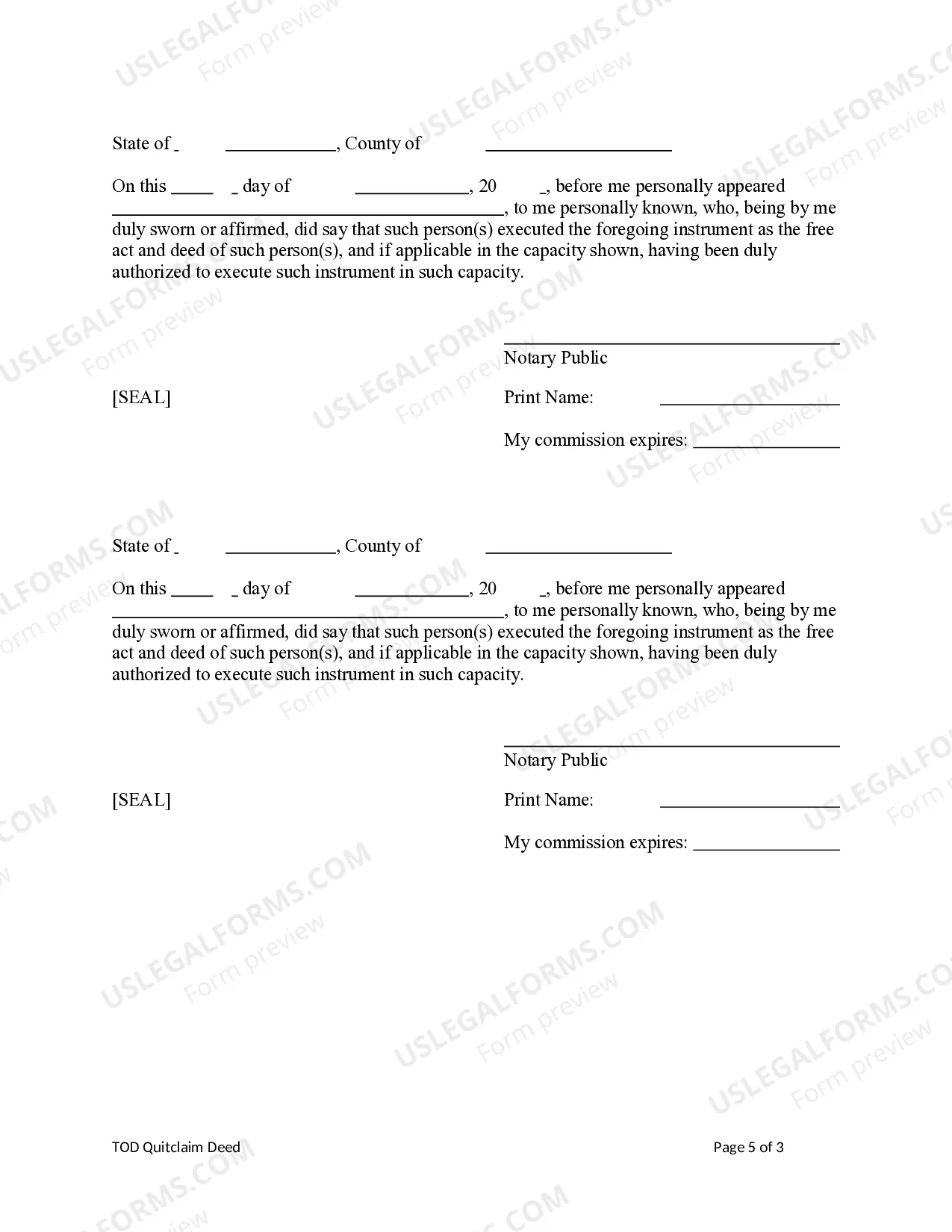 Preview Transfer on Death Quitclaim Deed from Two Individuals or Husband and Wife to an Individual