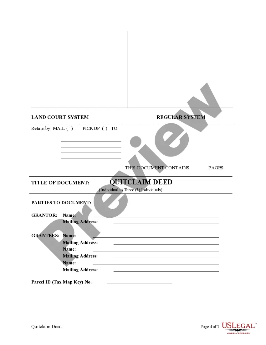 Preview Quitclaim Deed from an Individual to a Three Individuals