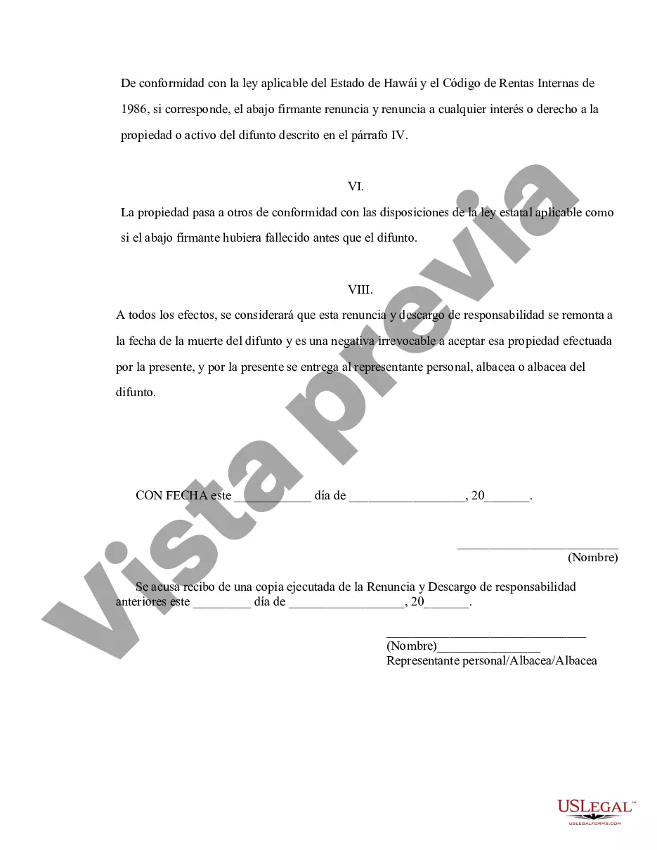 Preview Hawái Renuncia y descargo de responsabilidad del inquilino conjunto o interés de tenencia