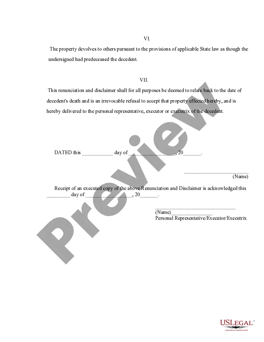 Preview Hawaii Renunciation And Disclaimer of Joint Tenant or Tenancy Interest