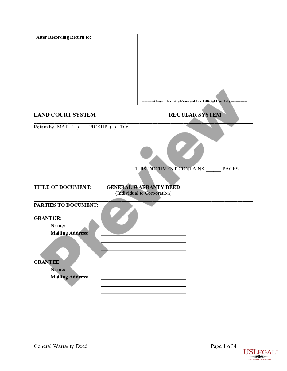 form Warranty Deed from Individual to Corporation preview