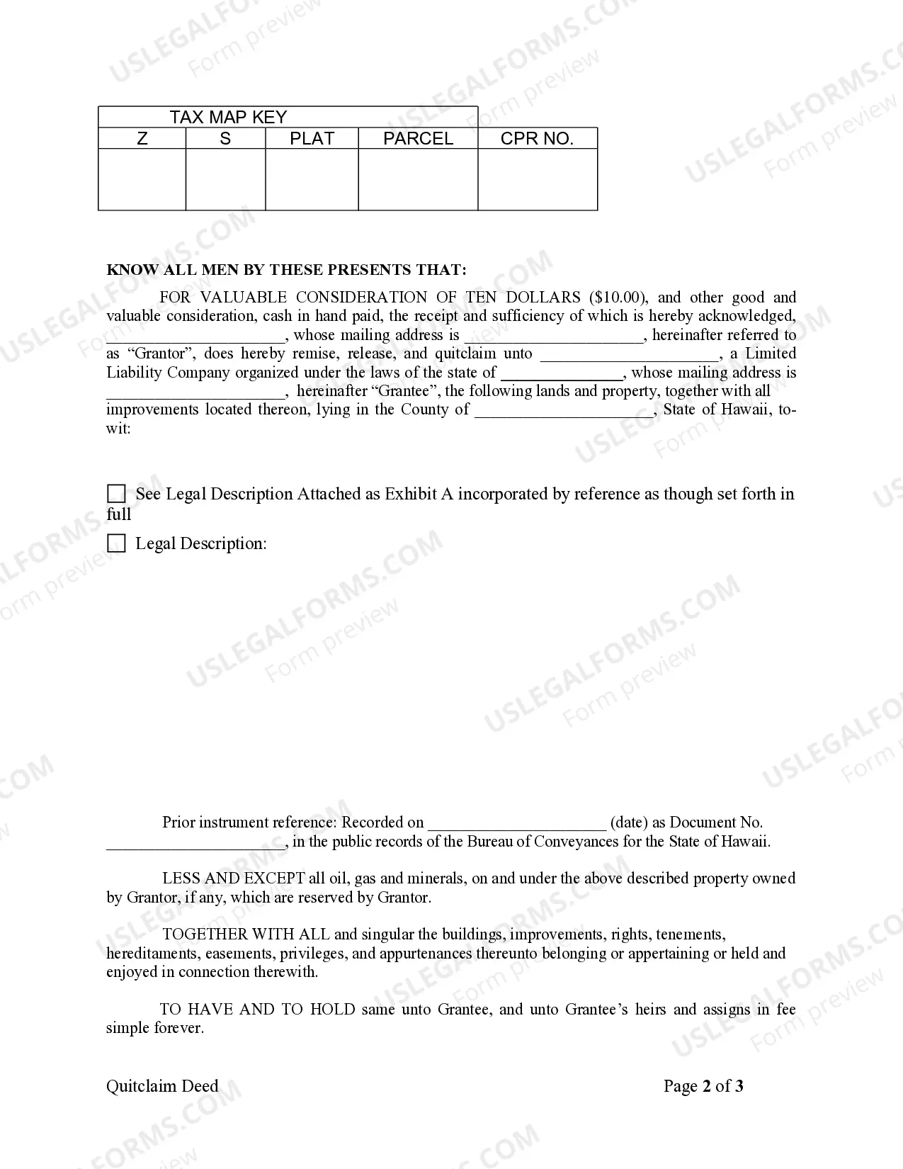 Preview Quitclaim Deed from Individual to LLC