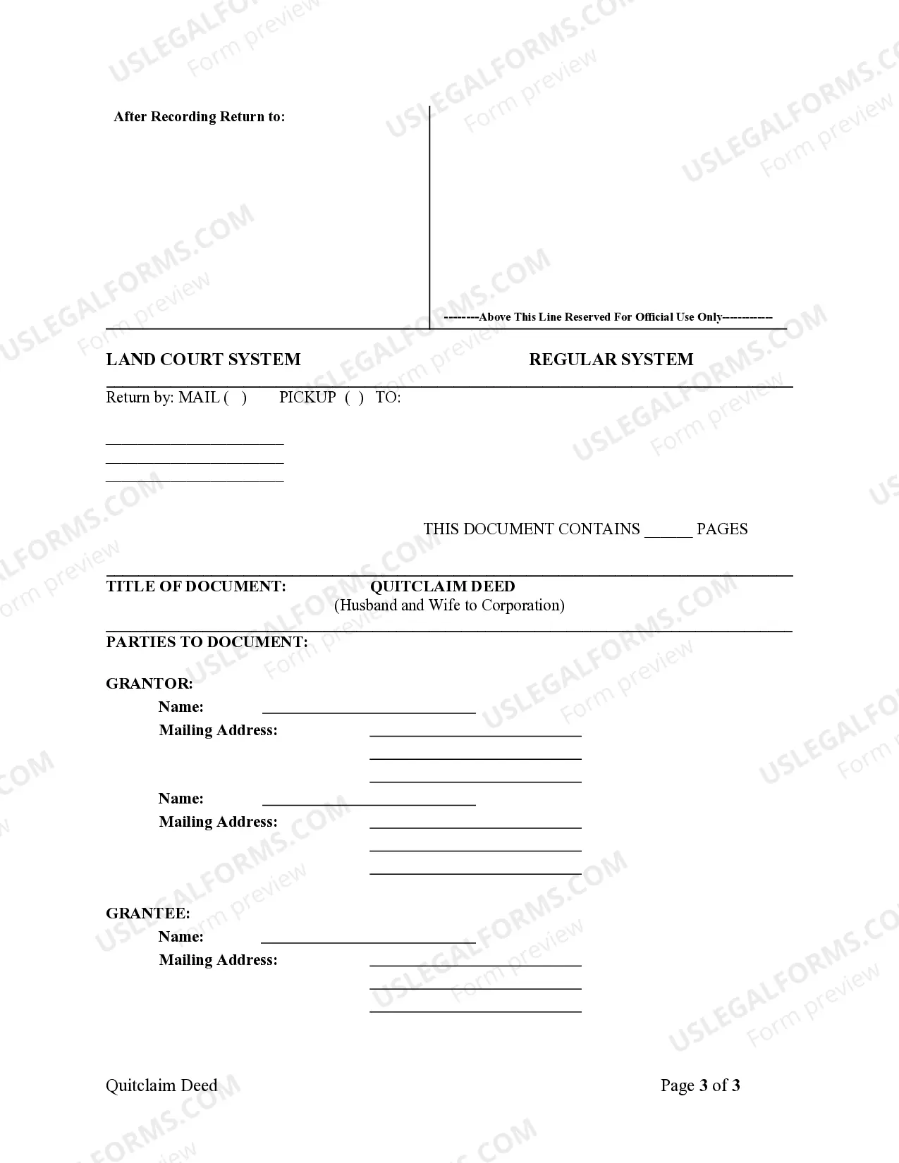 Preview Quitclaim Deed from Husband and Wife to Corporation