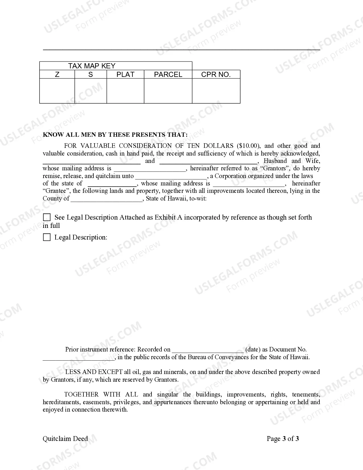 Preview Quitclaim Deed from Husband and Wife to Corporation