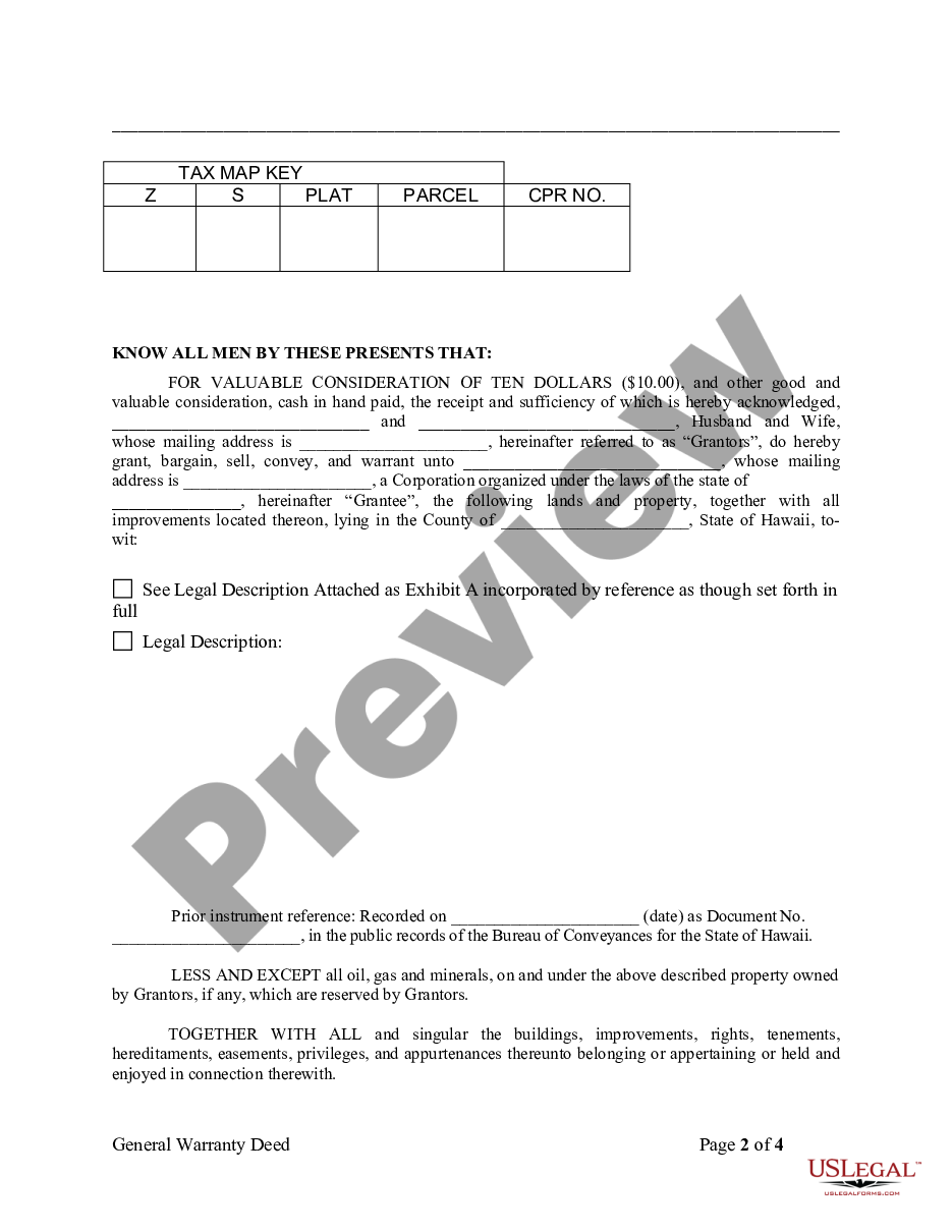 page 1 Warranty Deed from Husband and Wife to Corporation preview