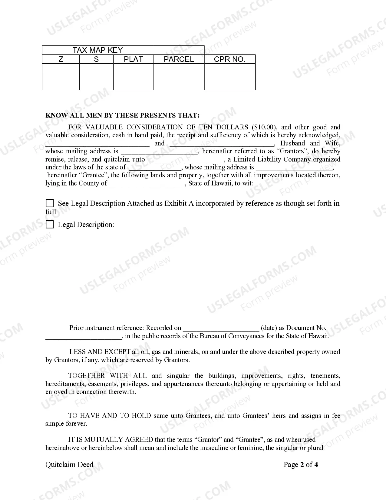 Preview Quitclaim Deed from Husband and Wife to LLC