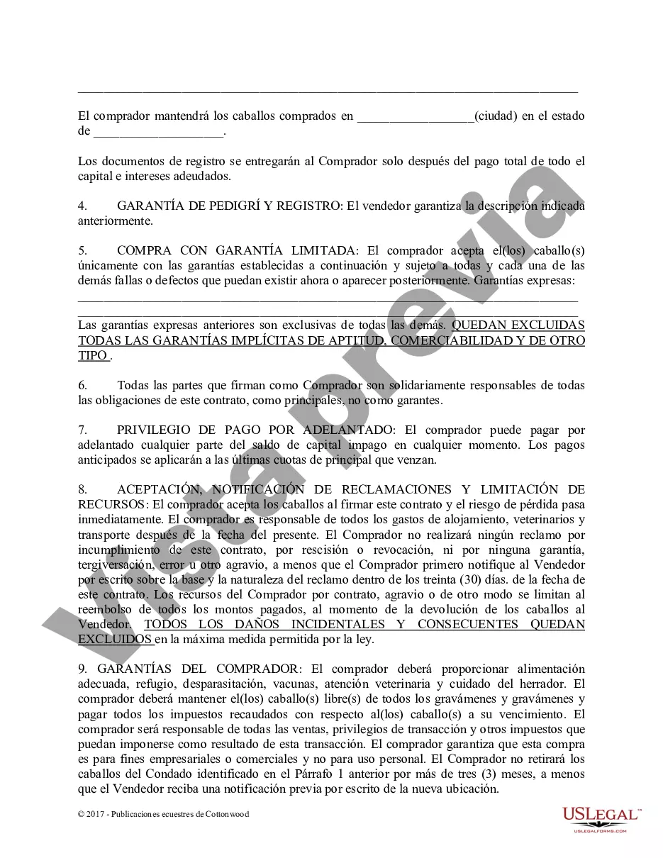 Preview Acuerdo de seguridad y compra a plazos con garantías limitadas - Formularios equinos de caballos