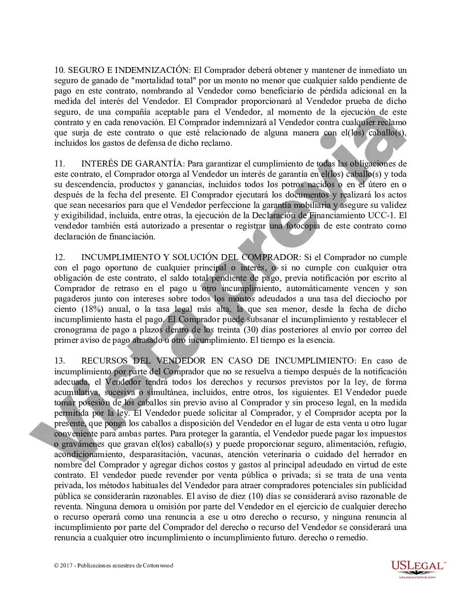 Preview Acuerdo de seguridad y compra a plazos con garantías limitadas - Formularios equinos de caballos