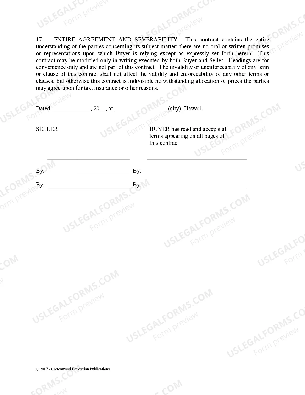 Preview Installment Purchase and Security Agreement Without Limited Warranties - Horse Equine Forms