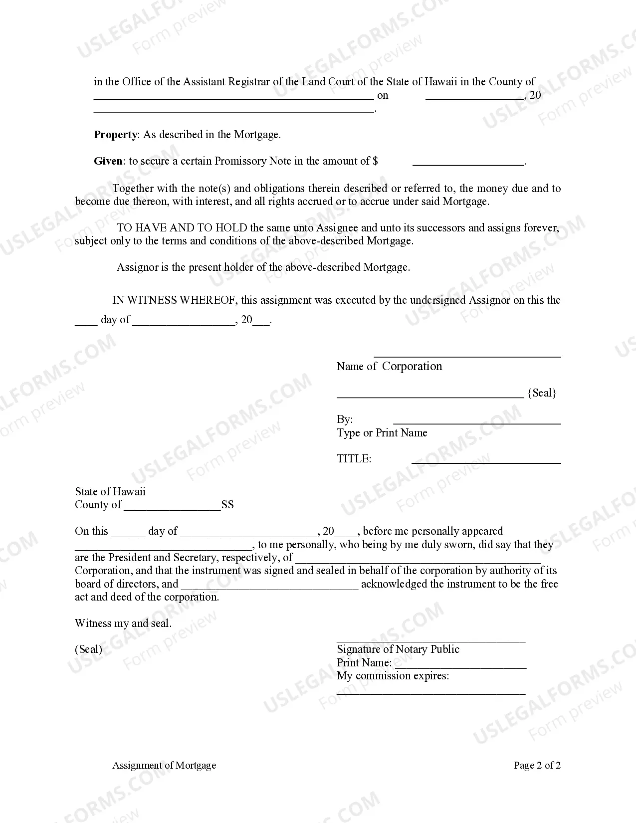 Preview Assignment of Mortgage by Corporate Mortgage Holder