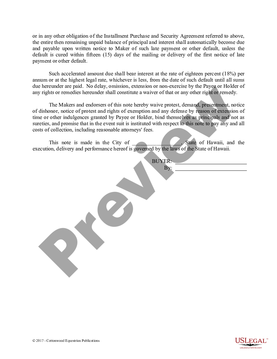 Hawaii Promissory Note With Personal Guarantee Template Us Legal Forms 8446