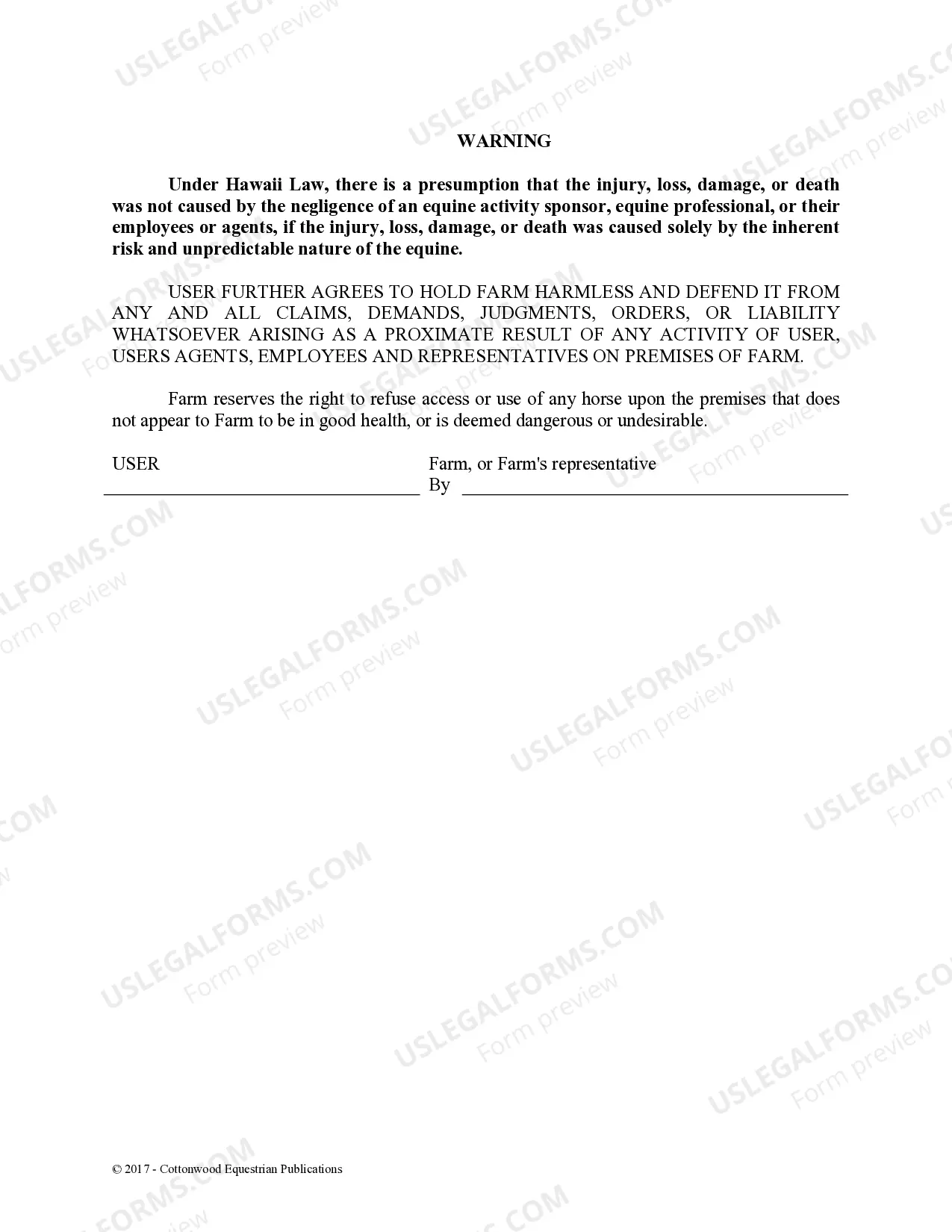 Preview Facility Release Agreement - Show Or Clinic - Horse Equine Forms