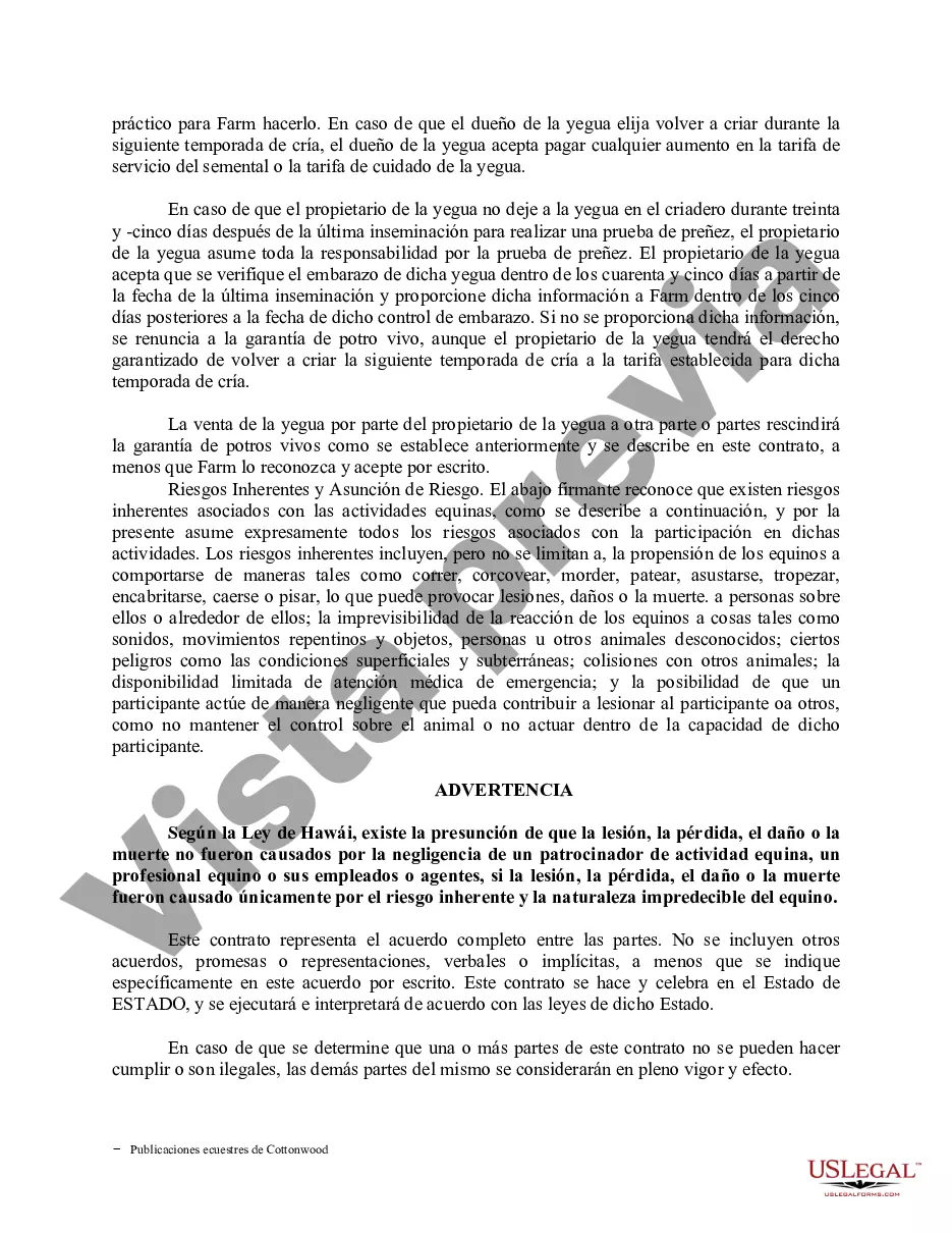 Preview Contrato de servicio de semental - Formularios equinos de caballos