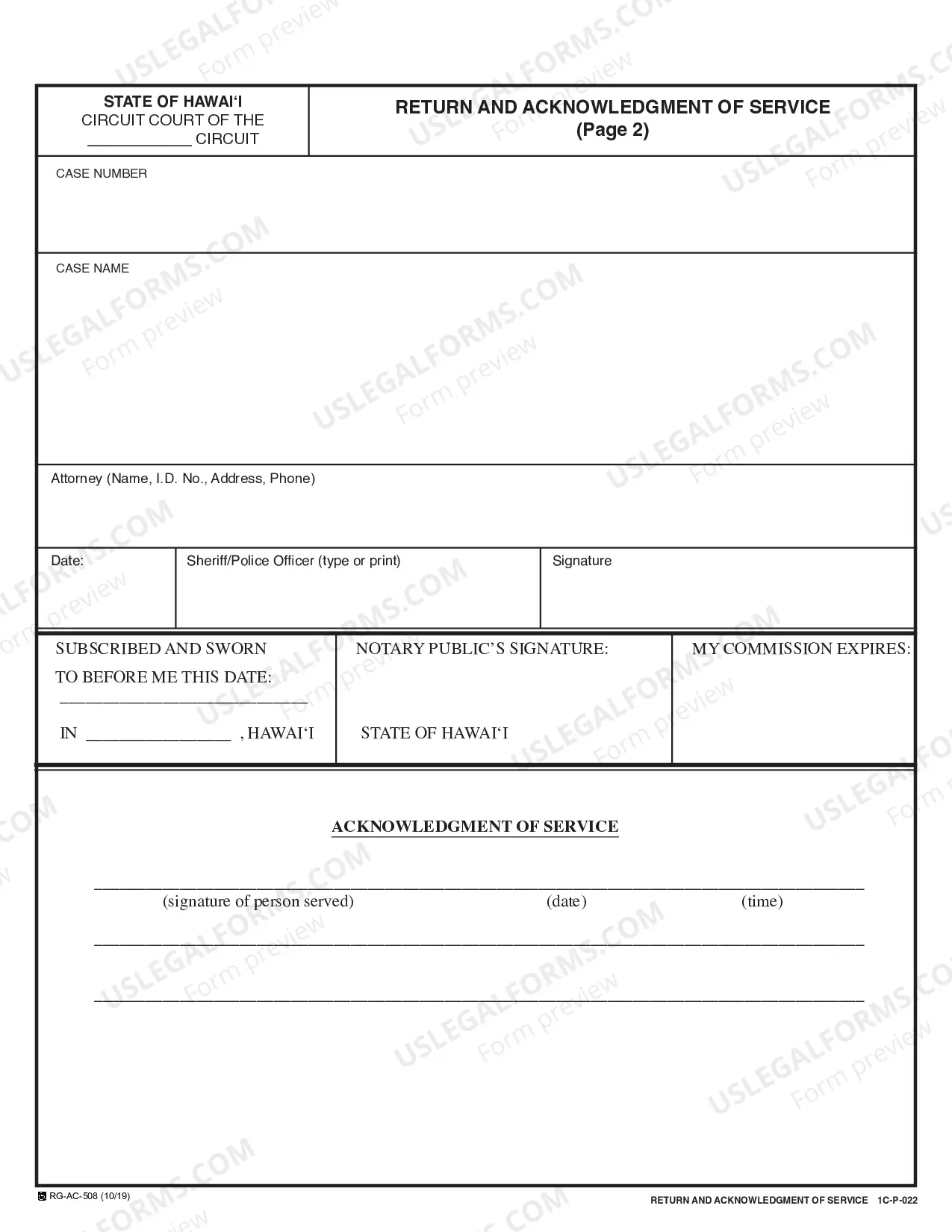 Preview Return and Acknowledgment of Service