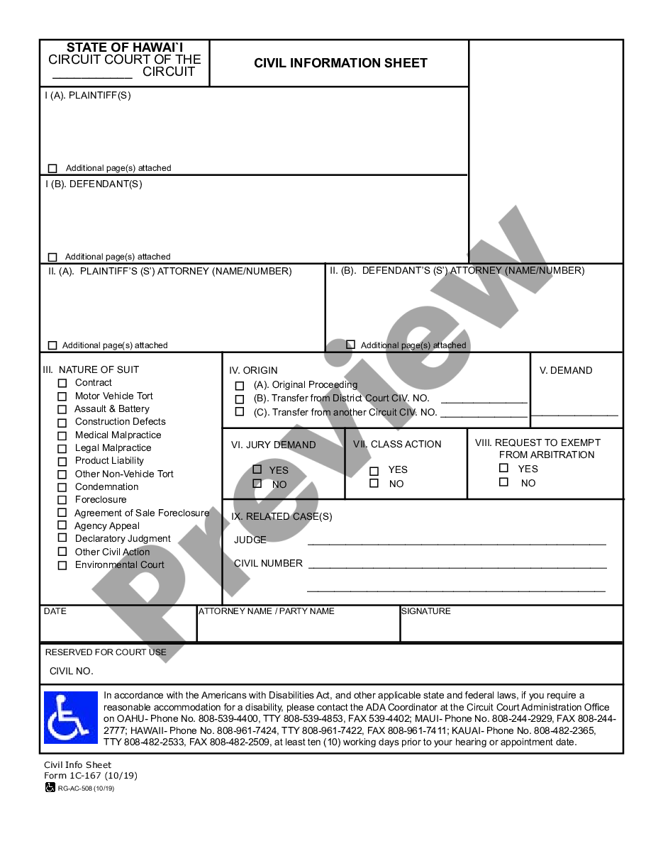 form Civil Information Sheet preview