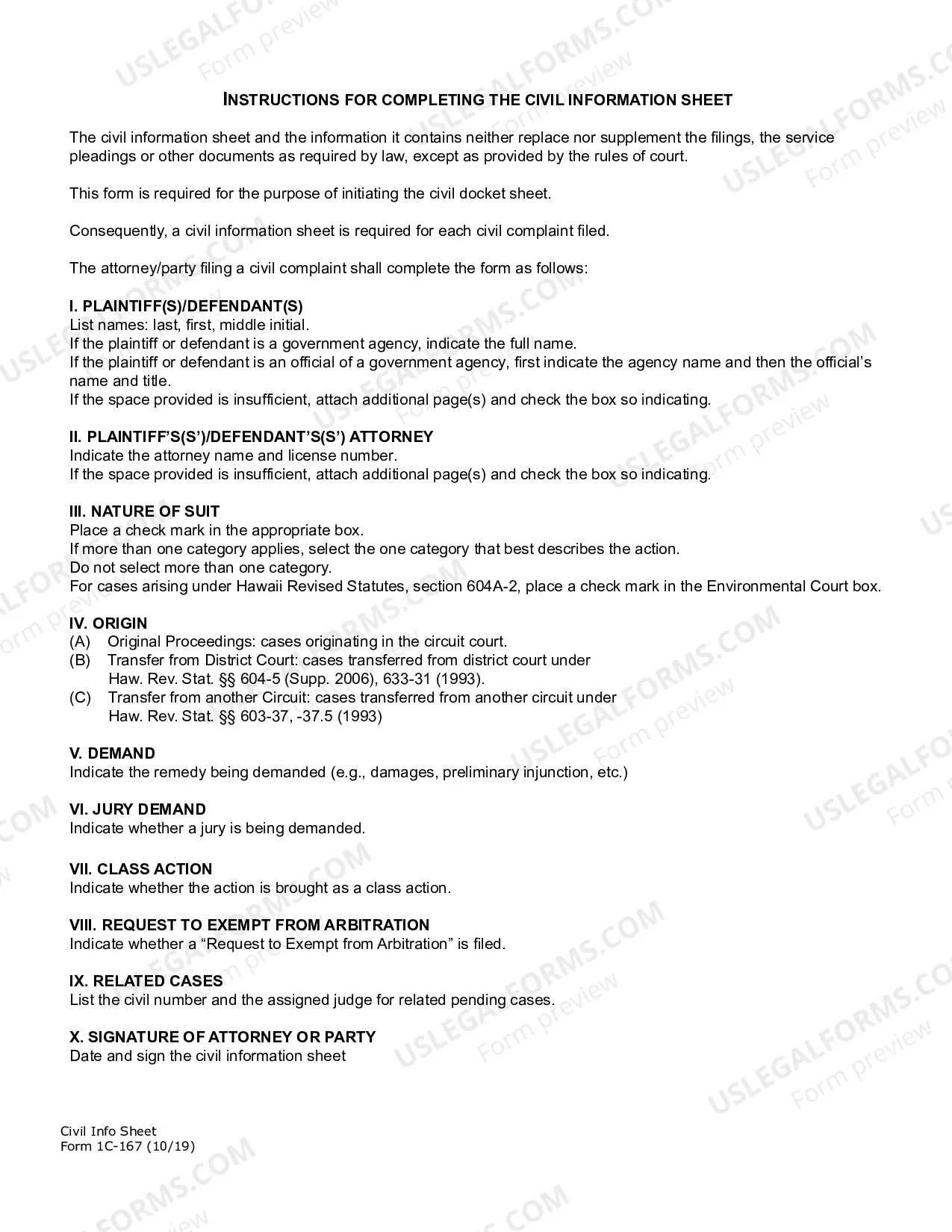 Preview Civil Information Sheet