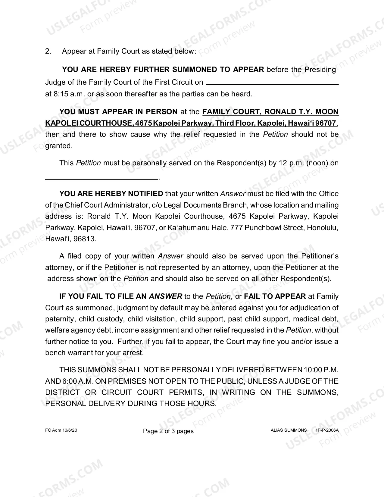 Preview Alias Summons for Paternity - First Circuit