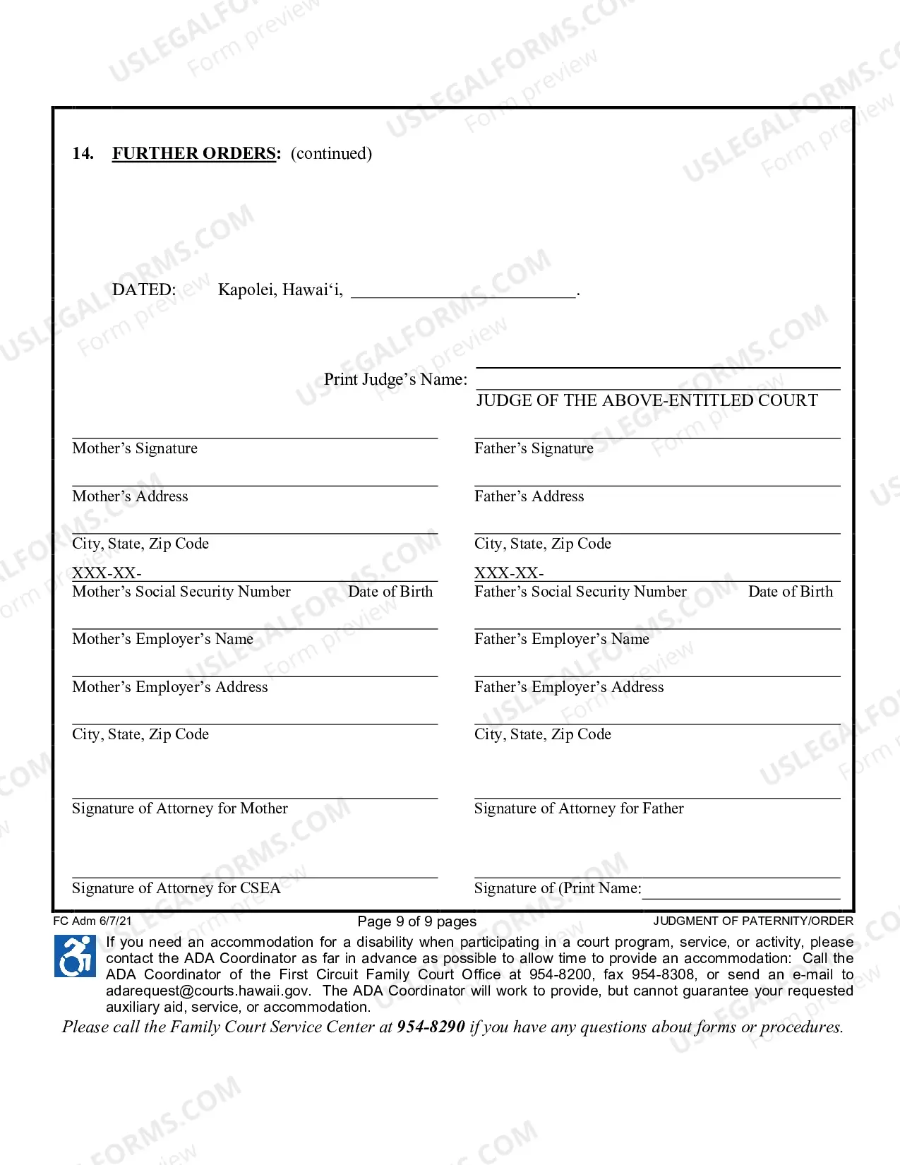 Preview Judgment of Paternity Order - First Circuit