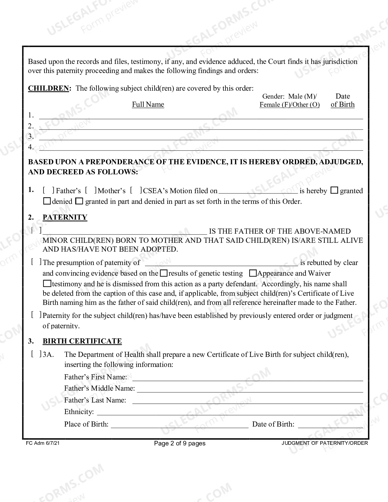 Preview Judgment of Paternity Order - First Circuit