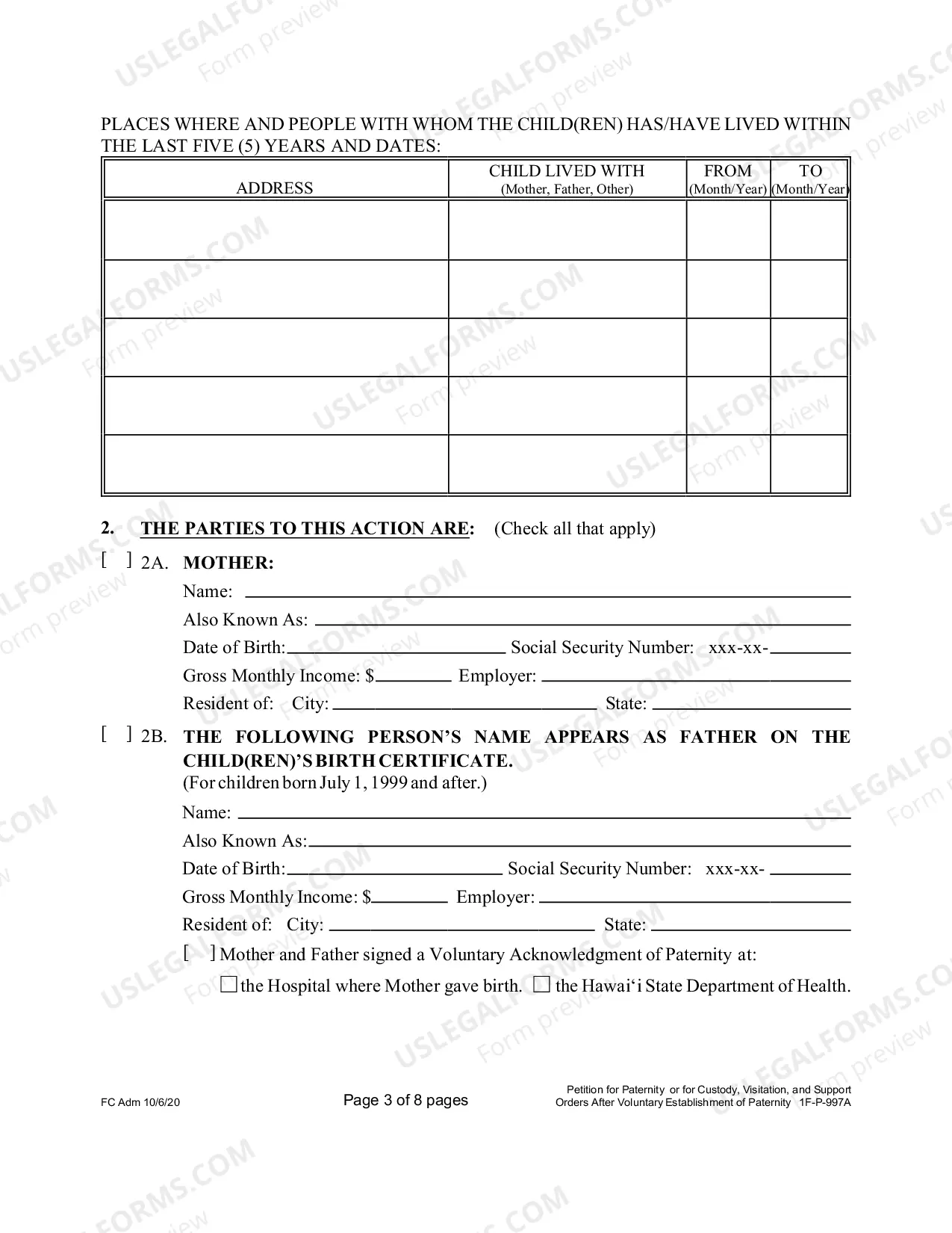 Preview Petition for Paternity or for Custody, Visitation, and Support Orders after Voluntary Establishment of Paternity - First Circuit