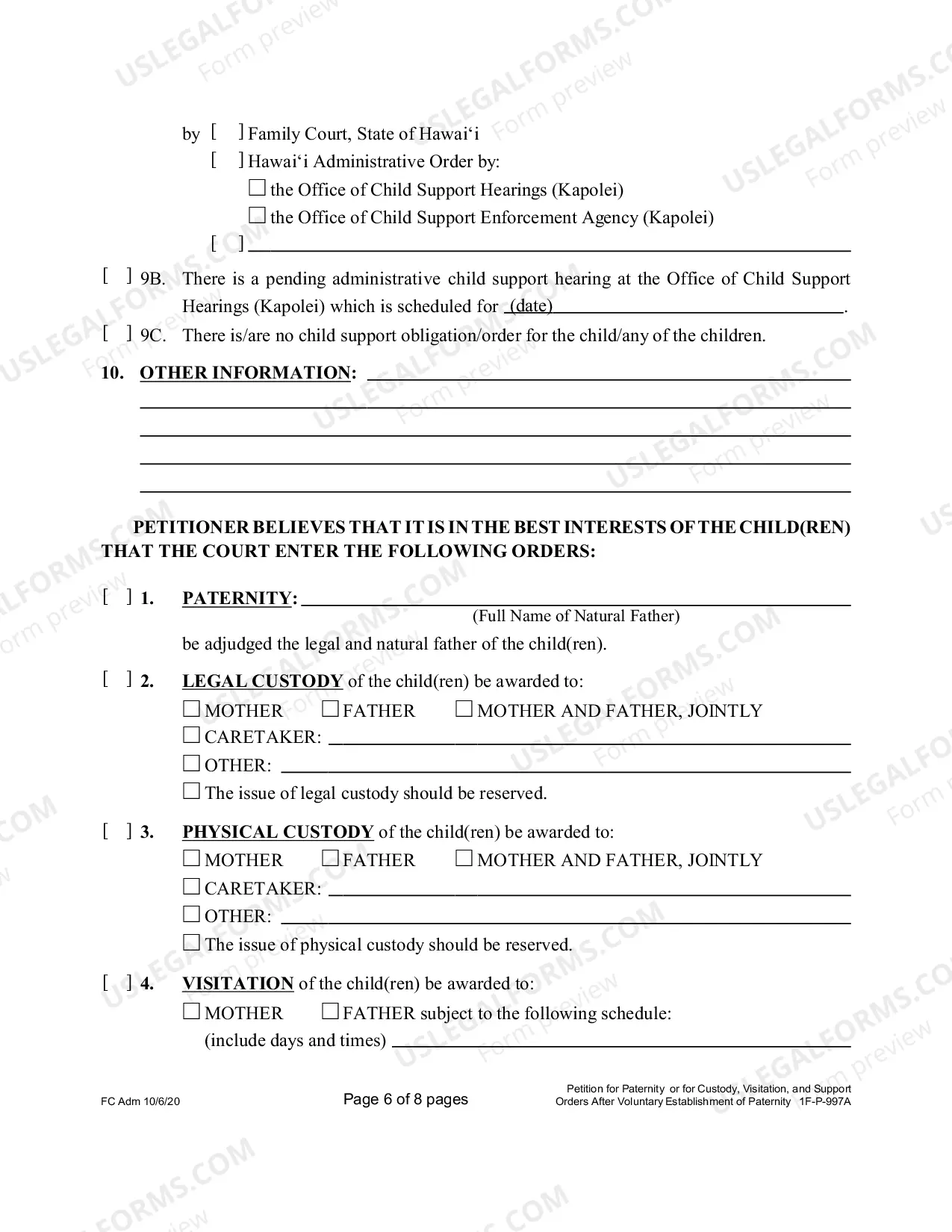 Preview Petition for Paternity or for Custody, Visitation, and Support Orders after Voluntary Establishment of Paternity - First Circuit
