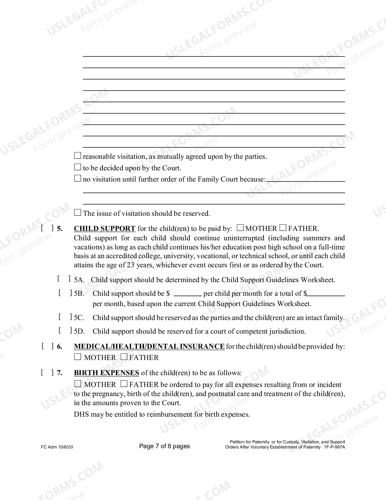 Preview Petition for Paternity or for Custody, Visitation, and Support Orders after Voluntary Establishment of Paternity - First Circuit