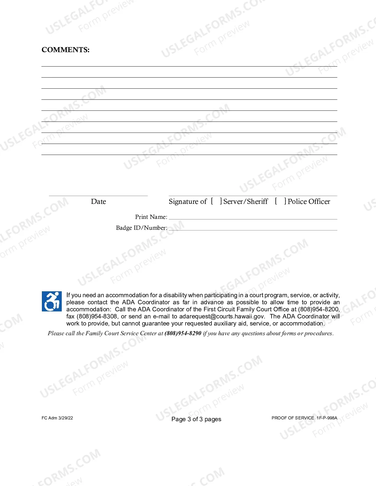 Preview Proof of Service for Paternity - First Circuit