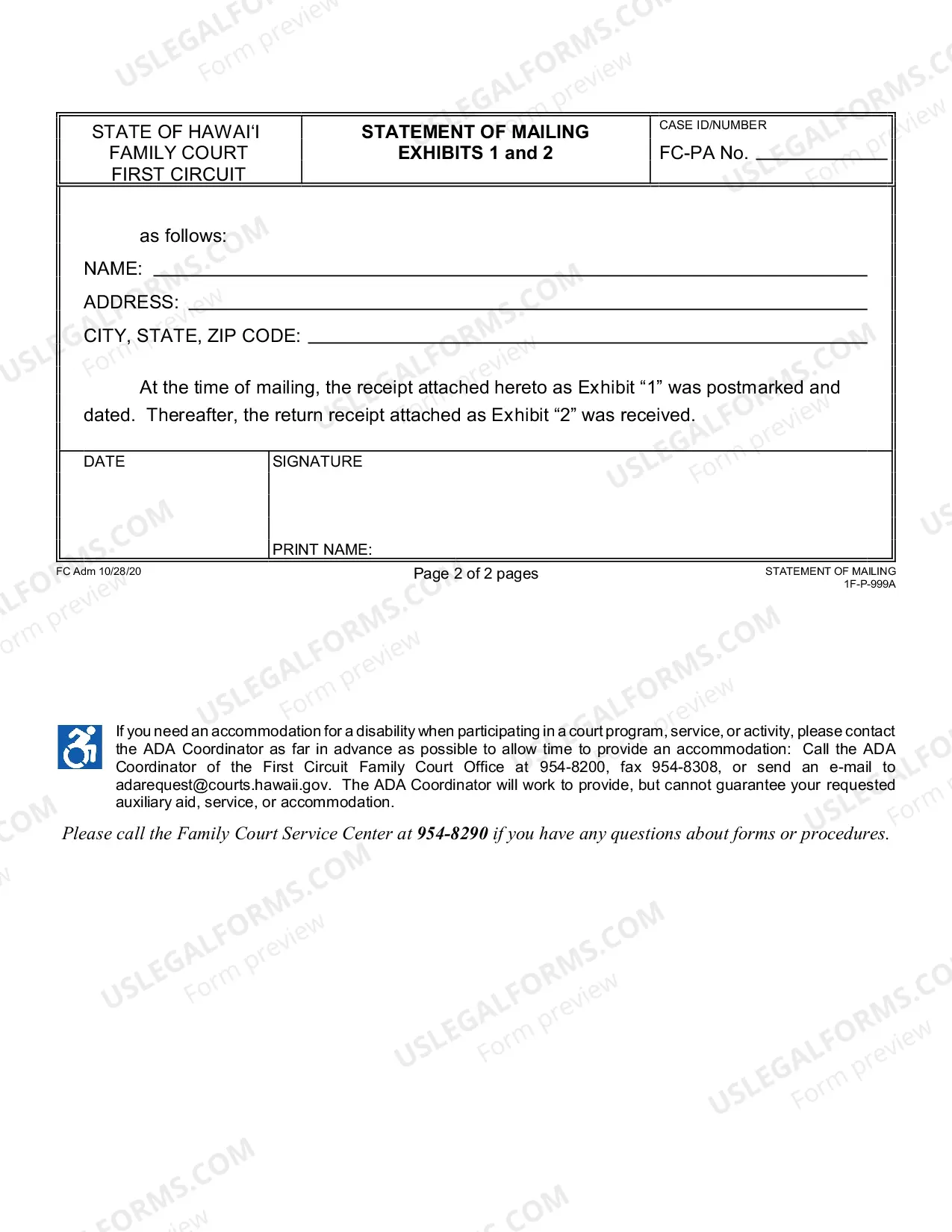 Preview Statement of Mailing for Paternity - First Circuit