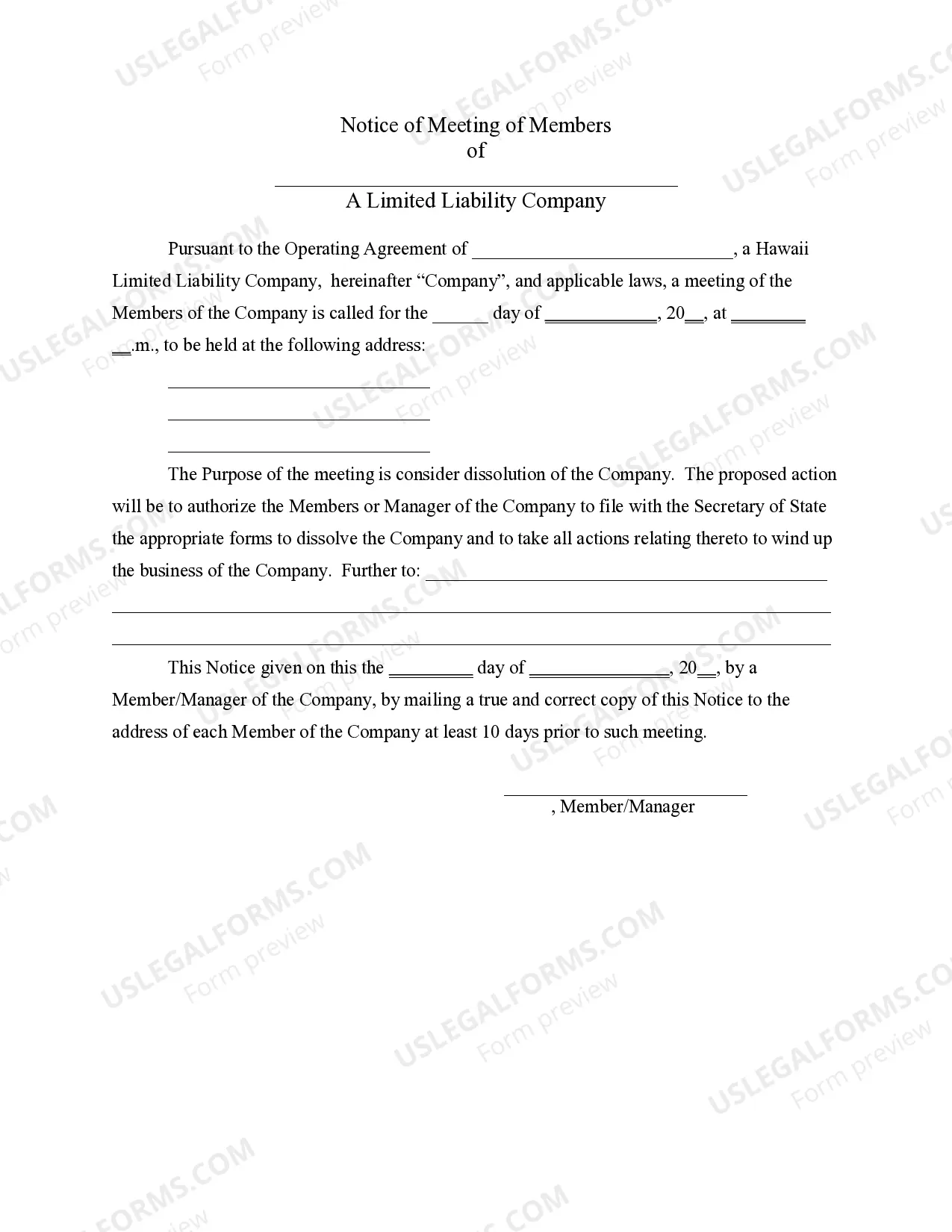 Preview LLC Notices, Resolutions and other Operations Forms Package