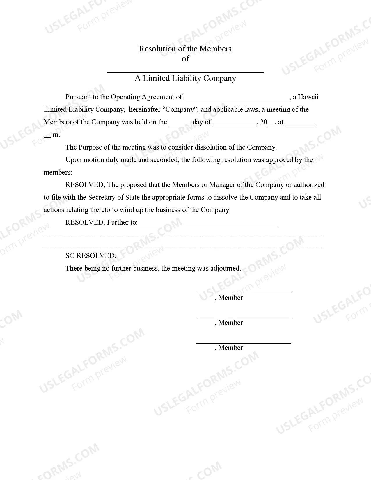 Preview LLC Notices, Resolutions and other Operations Forms Package