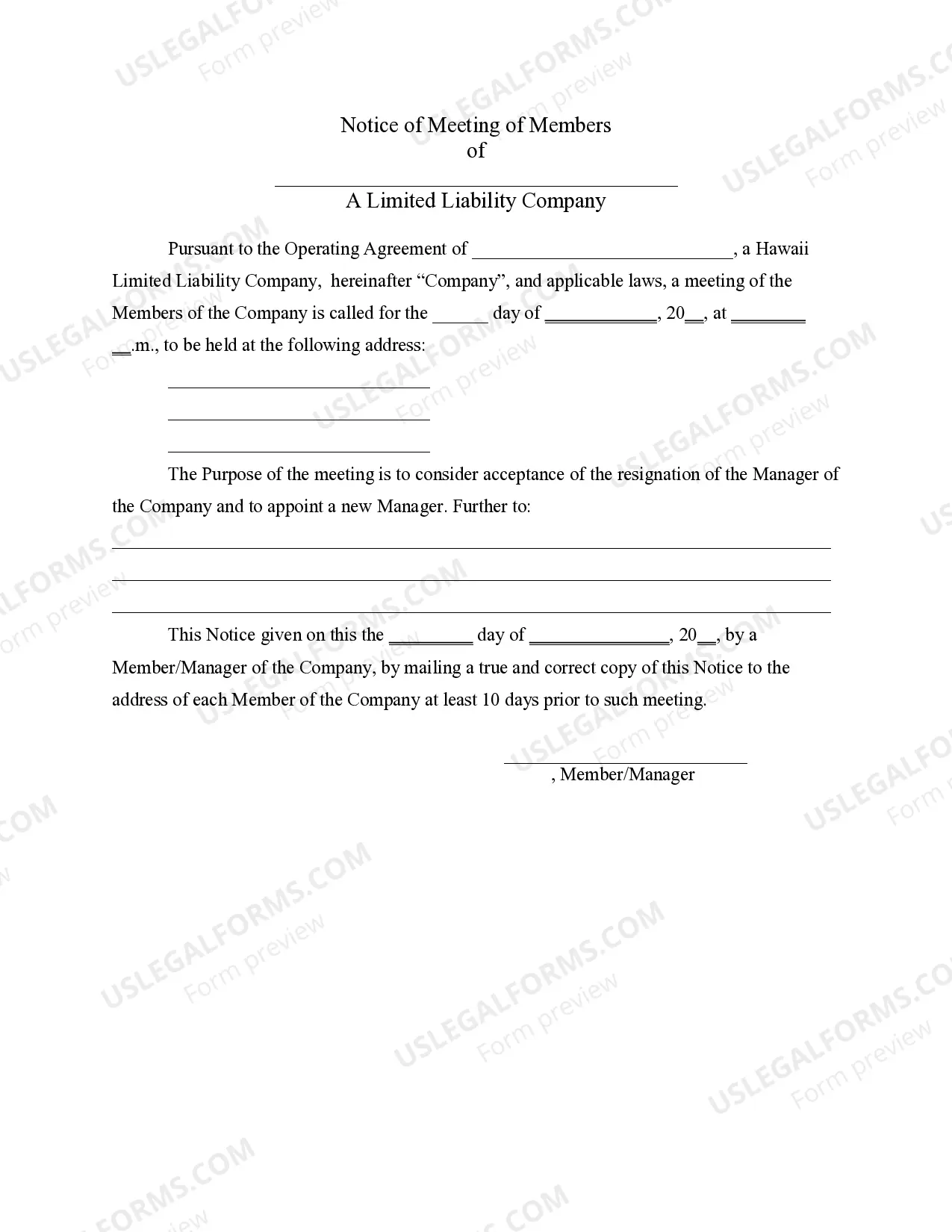Preview LLC Notices, Resolutions and other Operations Forms Package