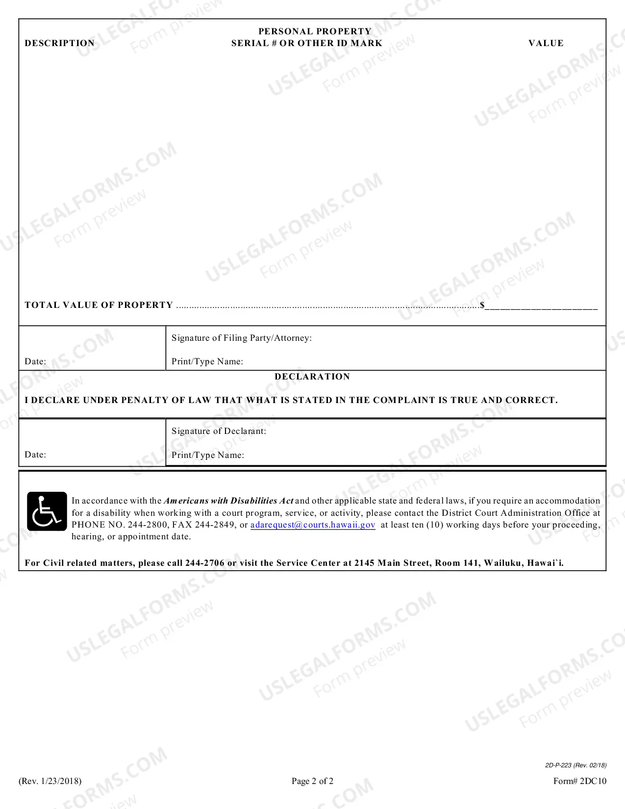 Preview Complaint regarding Replevin or Repossession