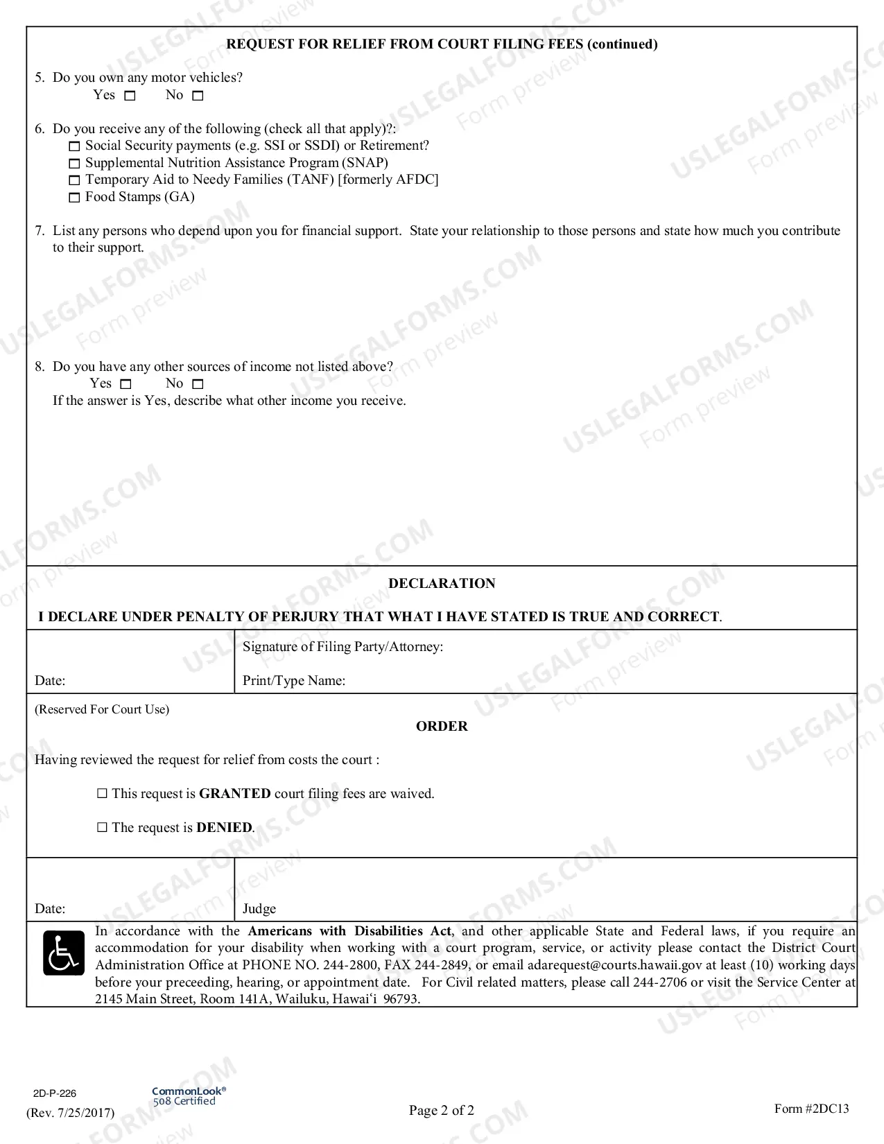 Preview Cost Relief From Filing Fees